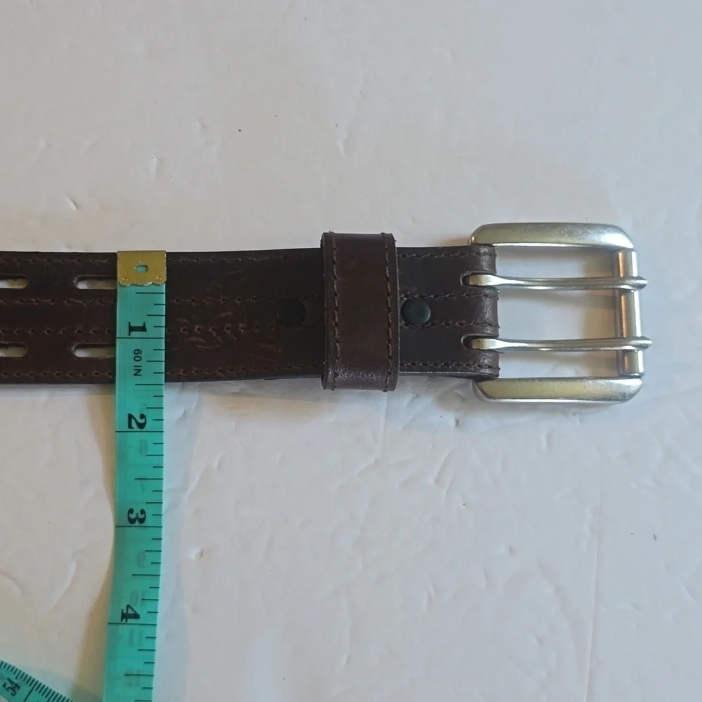 Vintage Brown Premium Leather Double Prong Silver Buckle Belt Sz.2X